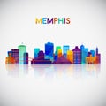 Memphis skyline silhouette in colorful geometric style.