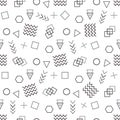 Memphis style with geometric pattern, vector illustration with geometric figures. Trendy seamless pattern.