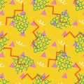 Memphis style geometric shapes vector abstract seamless pattern background. Colorful wave blocks, triangles, zig zag and Royalty Free Stock Photo