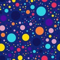 Memphis style polka dots pattern on dark blue.