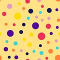 Memphis style polka dots pattern on yellow.