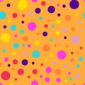 Memphis style polka dots seamless pattern on orange