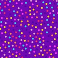 Memphis style polka dots seamless pattern on purple