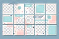 Memphis style post template. Social media posts branding, 80s fashion minimal grid and trendy abstract puzzle layout