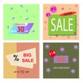 Memphis style sale flyers with geometric shapes and patterns