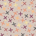Memphis style seamless pattern. Crosses and points. Warm colors