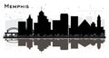 Memphis Tennessee Skyline Silhouette with Black Buildings and Reflections Isolated on White Royalty Free Stock Photo