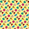 Memphis vector pattern on yellow background Royalty Free Stock Photo
