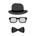 Men accessories. Hat, glasses and bow ties. Vector flat design illustration. Royalty Free Stock Photo