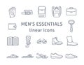 Men accessories and shoes flat line vector icons