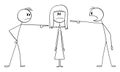 Men Accusing or Blaming Woman or Girl , Vector Cartoon Stick Figure Illustration