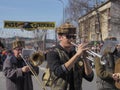 Men in marching band playing