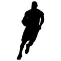 Men Basketball player silhouette dribbling the ball with tilt body right side illustration on isolated background Royalty Free Stock Photo
