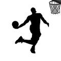 Men Basketball player silhouette slam dunk trying to put the ball in to basket illustration on isolated background Royalty Free Stock Photo