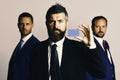 Men with beard and serious faces advertise company and partnership Royalty Free Stock Photo