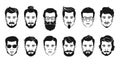 Men with beard silhouette. Mens face with different types of beard, haircut and moustaches. Male portraits collection