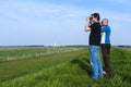 Men with binoculars