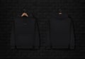 Men black hoody. Realistic jumper mockup. Long sleeve hoody template clothing