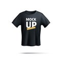 Men black t-shirt front view mock up. Vector realistic 3d render mockup of male blank t-shirt short sleeves, sport or