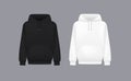 Men black and white hoody. Realistic jumper mockup. Long sleeve hoody template clothing