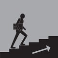 men blak figure silhuette walking upstairs holding notebook concept of growth success