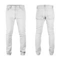 Men blank skinny white jeans template,from two sides, natural shape on invisible mannequin, for your design mockup for print, isol