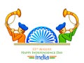 Men blowing tutari horn showing welcome on India background for Happy Independence Day of India