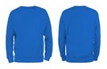 Men`s blue blank sweatshirt template,from two sides, natural shape on invisible mannequin, for your design mockup for print, isol