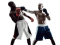 Men boxers boxing isolated silhouette Royalty Free Stock Photo