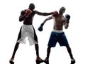 Men boxers boxing isolated silhouette Royalty Free Stock Photo