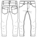 Vector Men Boys Regular fit Pant with scoop pockets. Fashion flat sketch template. Technical Illustration.