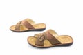 Men brown leather sandals or flip flop shoes. Royalty Free Stock Photo