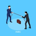 Men in a business suit pull a rope Royalty Free Stock Photo