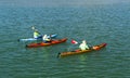 Men canoeing in the lake. Royalty Free Stock Photo