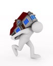 Men carry house on back. Isolated 3D illustration