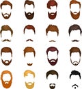 Men cartoon hairstyles with beards and mustache background. Vector illustration with hipsters hairstyles icons