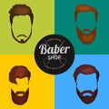 Men cartoon hairstyles with beards and mustache.Vector illustration with isolated hipsters hairstyles on a white