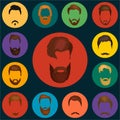 Men cartoon hairstyles with beards and mustache.Vector illustration with isolated hipsters hairstyles on a white