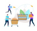 Men in Casual Clothes Pushing Trolley with Boxes Royalty Free Stock Photo