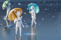 Men characters walking with umbrellas