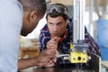 men check production data at factory Royalty Free Stock Photo