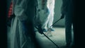 Men clean room with disinfectants during coronavirus pandemic.