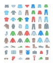 Men clothes shoes simple line color fill icons Royalty Free Stock Photo