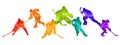 Men colorful silhouettes of hockey players. Hockey vector illustration. Royalty Free Stock Photo