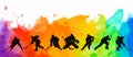 Men colorful silhouettes of hockey players. Hockey vector illustration. Royalty Free Stock Photo