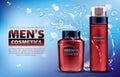 Men cosmetics shaving foam, after shave lotion