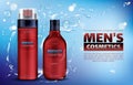 Men cosmetics shower gel, shampoo, shaving foam