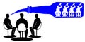 Men in counselling group with large blue beer bottle shaped speech bubble