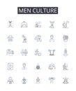 Men culture line icons collection. Leafy, Evergreen, Blooming, Prickly, Dense, Hardy, Vibrant vector and linear