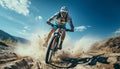 Men cycling in nature, extreme sport, speed, adventure, outdoors generated by AI Royalty Free Stock Photo